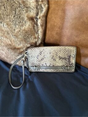 Coach Snake-Print Leather Wristlet